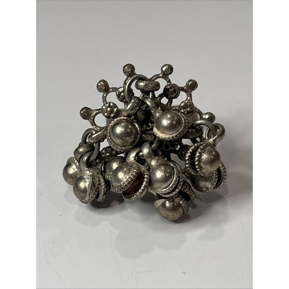 Vintage Tribal Style Adjustable Belly Dancer Ring Dangle Bells Boho Statement